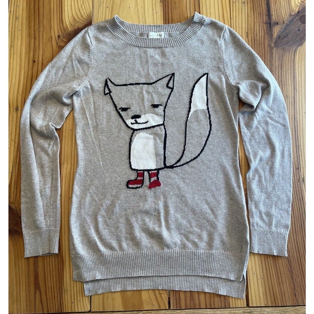 Maison Jules Sweater Fox 🦊 In Socks Sz Small Tan Anthropomorphic EUC!